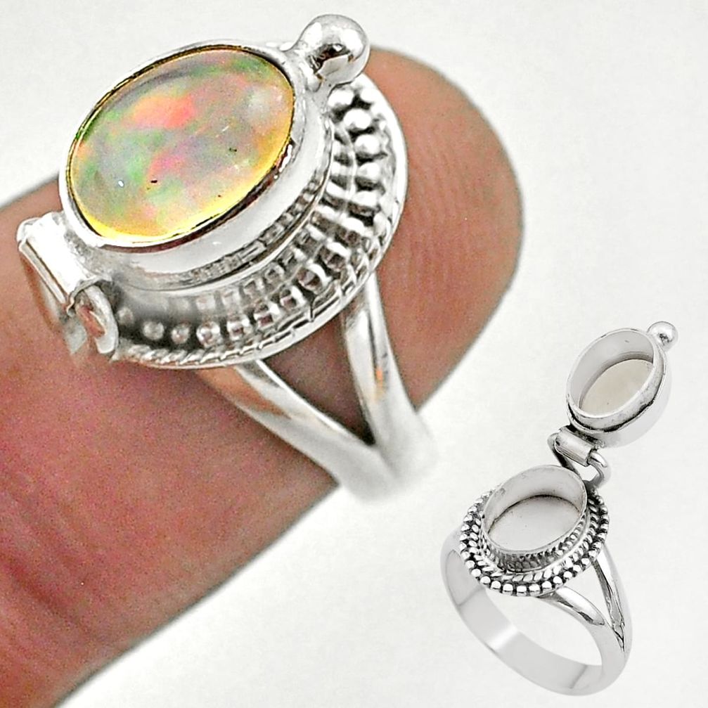 2.92cts natural ethiopian opal silver poison box ring jewelry size 6 t45371