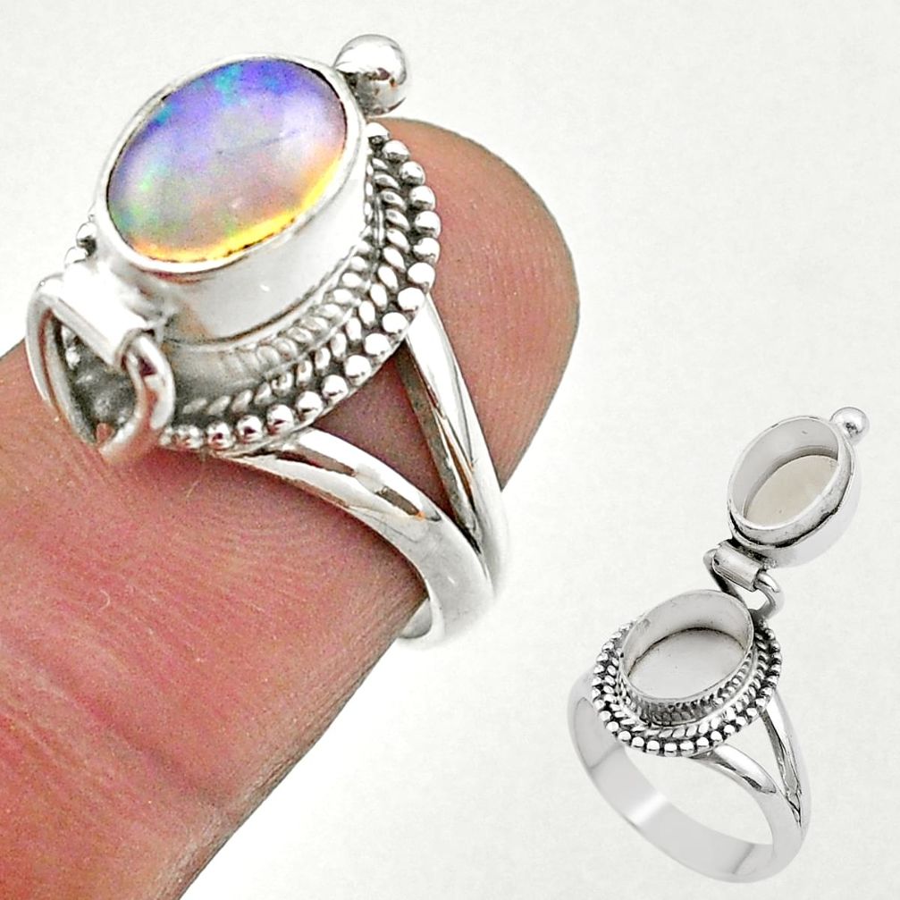 3.16cts natural ethiopian opal silver poison box ring jewelry size 6 t45372