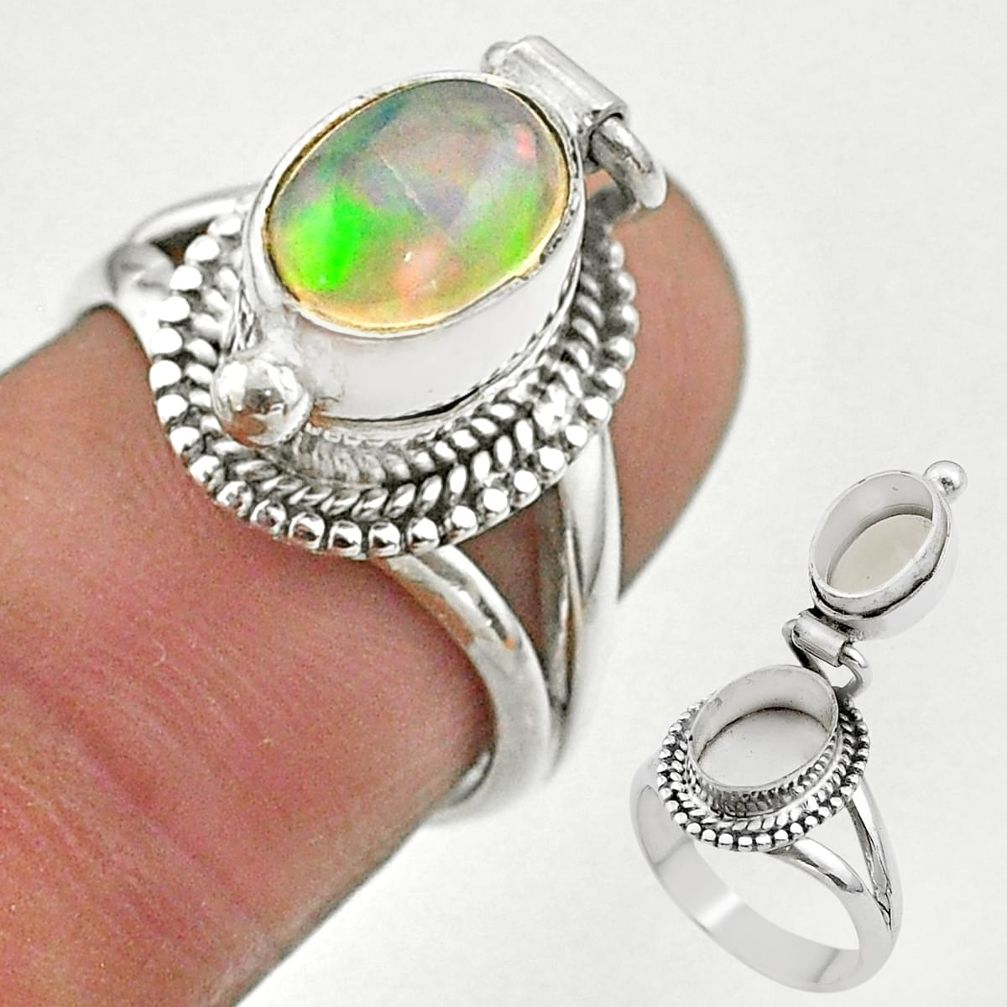 3.01cts natural ethiopian opal silver poison box ring jewelry size 6 t45379