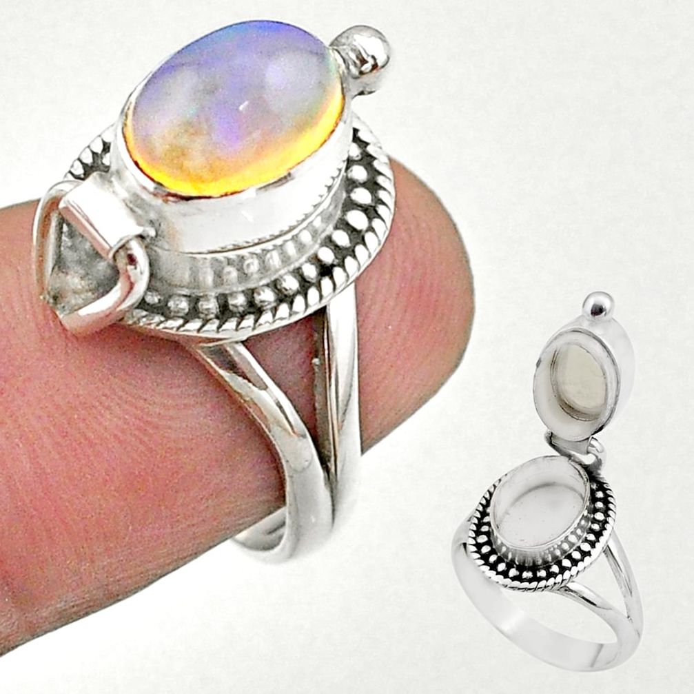 2.89cts natural ethiopian opal silver poison box ring jewelry size 6 t45400