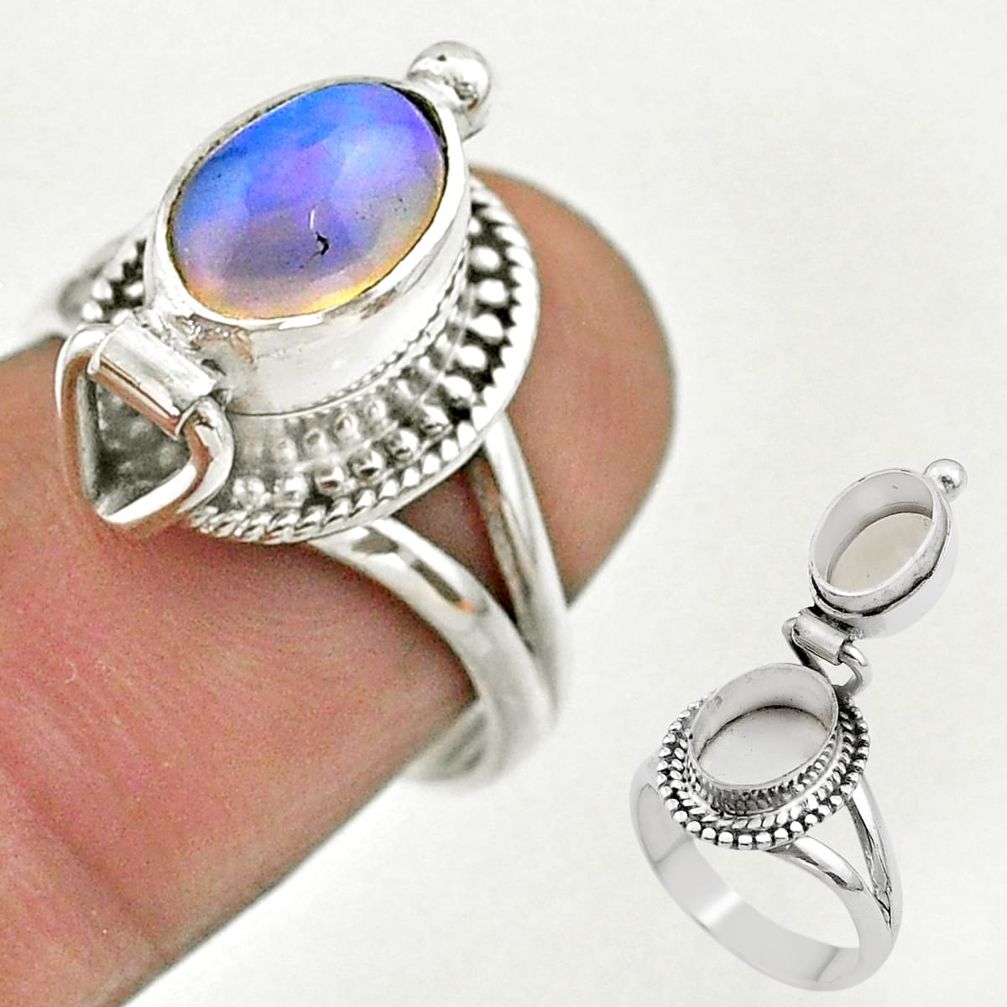 2.78cts natural ethiopian opal silver poison box ring jewelry size 7 t45378