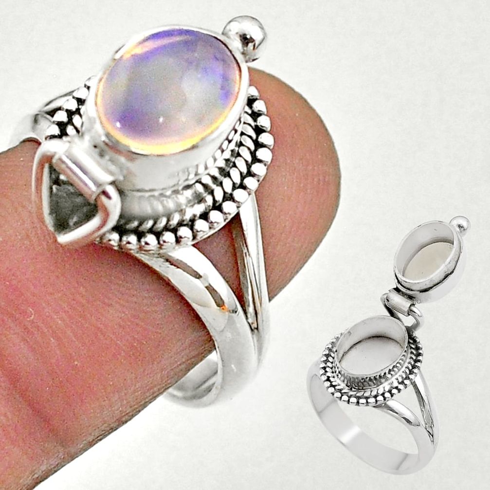 3.15cts natural ethiopian opal silver poison box ring jewelry size 8 t45370