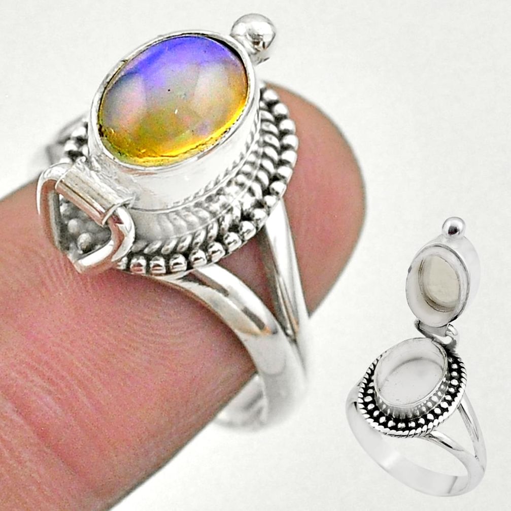 3.40cts natural ethiopian opal silver poison box ring jewelry size 8 t45395