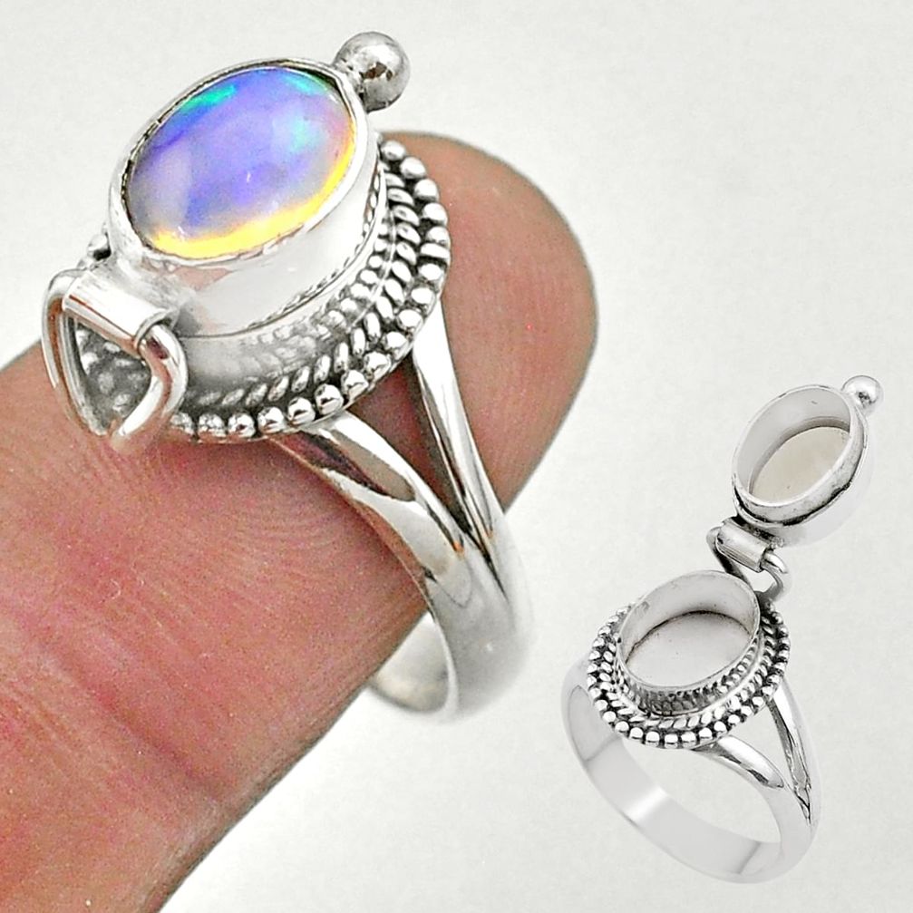 3.28cts natural ethiopian opal silver poison box ring jewelry size 9 t45362
