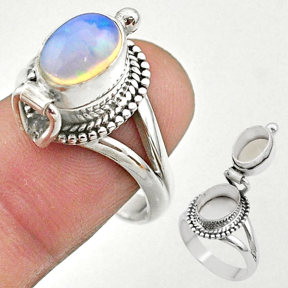 3.29cts natural ethiopian opal silver poison box ring jewelry size 9 t45367