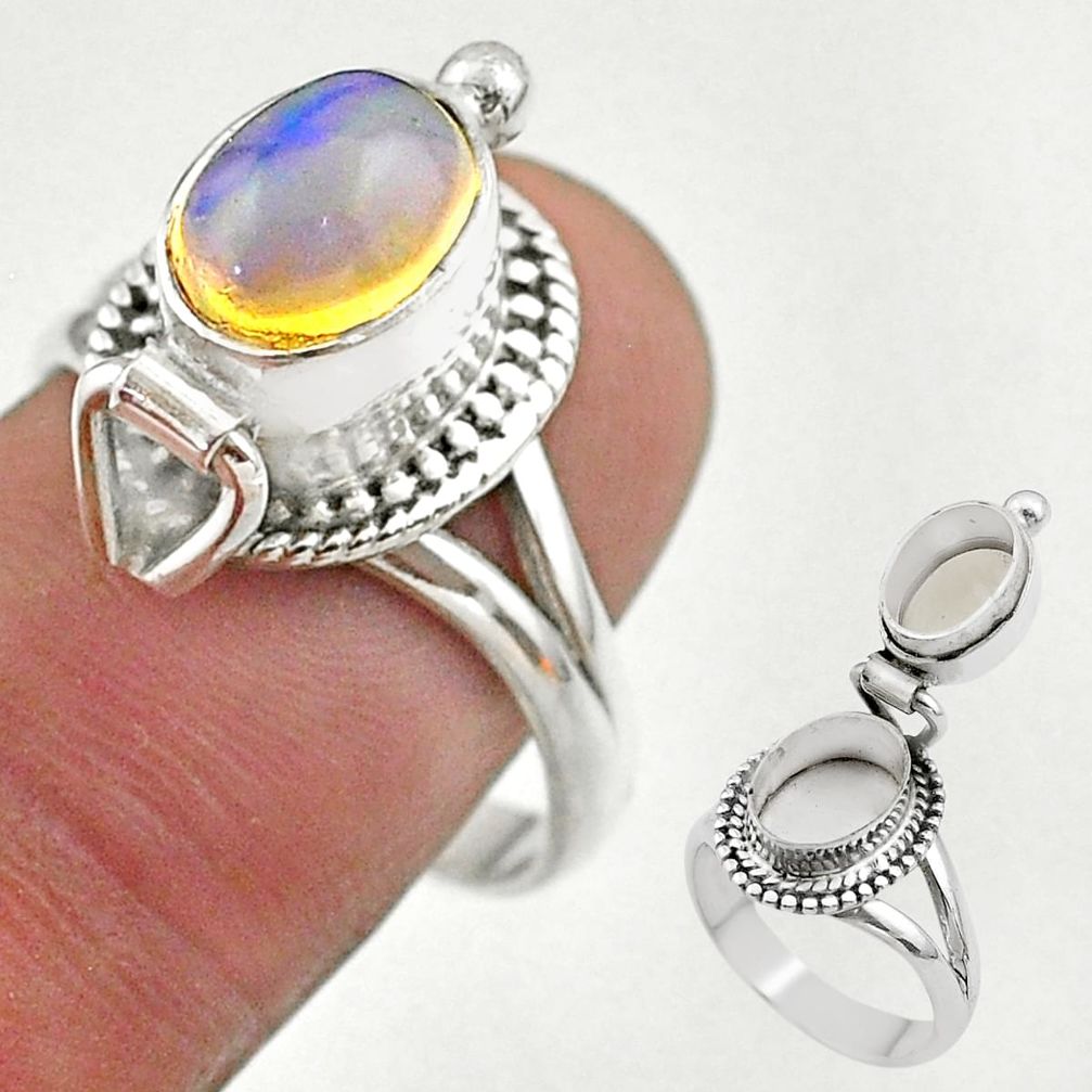 3.01cts natural ethiopian opal silver poison box ring jewelry size 9 t45374