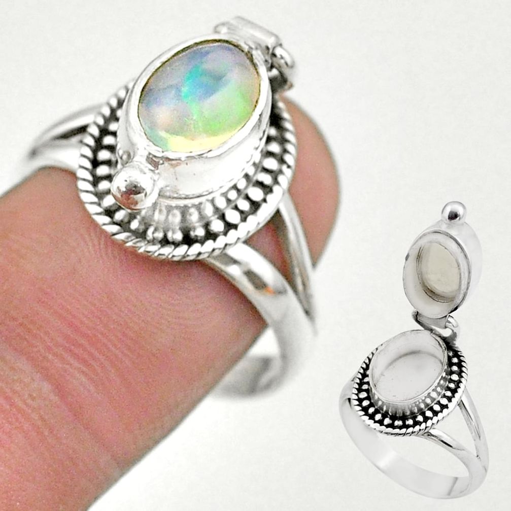 3.29cts natural ethiopian opal silver poison box ring jewelry size 9 t45390