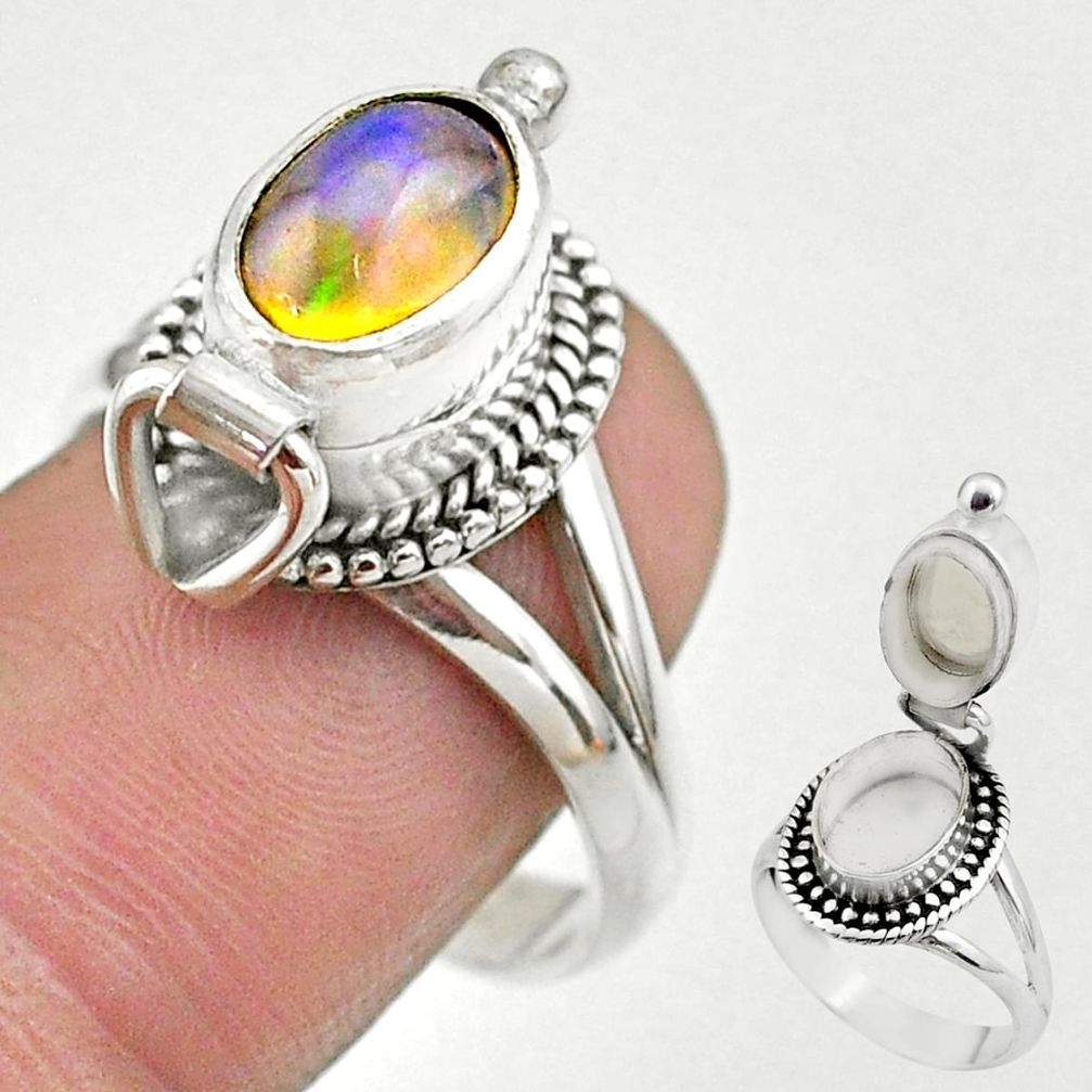 3.37cts natural ethiopian opal silver poison box ring jewelry size 9 t45394