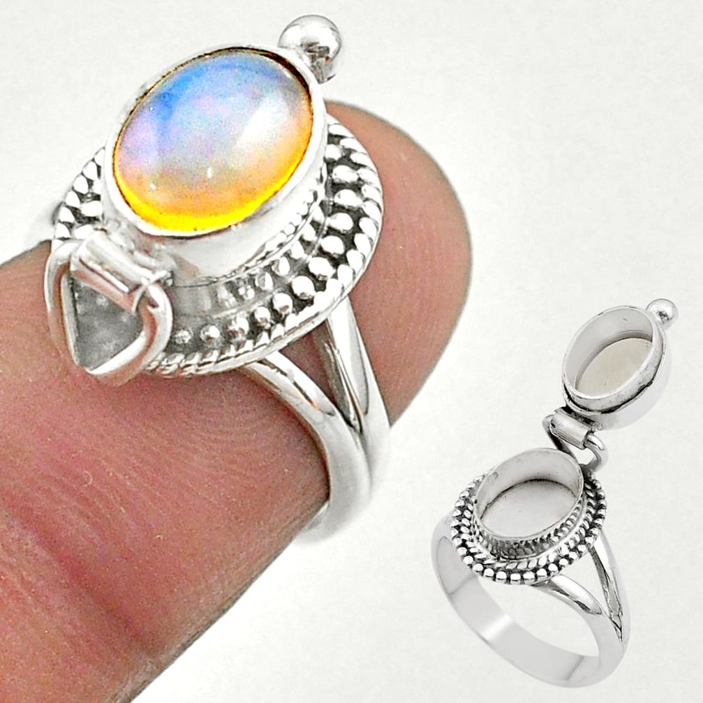 2.92cts natural ethiopian opal silver poison box ring jewelry size 5.5 t45364