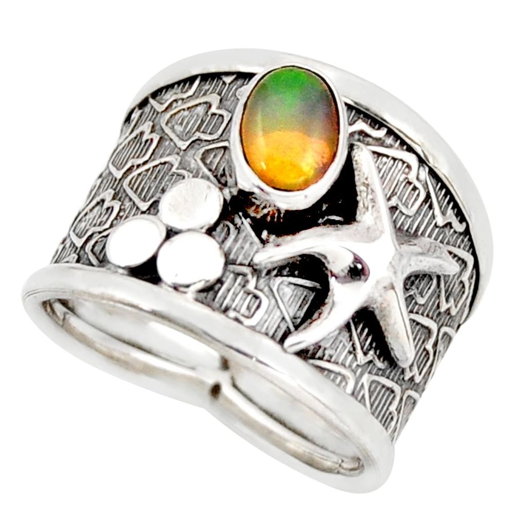 1.47cts natural ethiopian opal silver star fish solitaire ring size 6.5 d45934