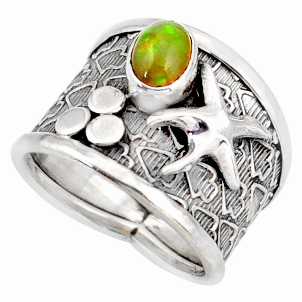 1.64cts natural ethiopian opal silver star fish solitaire ring size 7 d45916