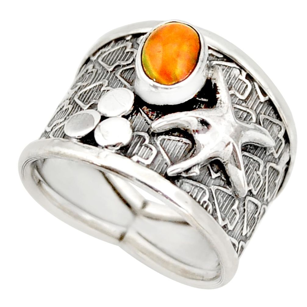 1.47cts natural ethiopian opal silver star fish solitaire ring size 7 d46411