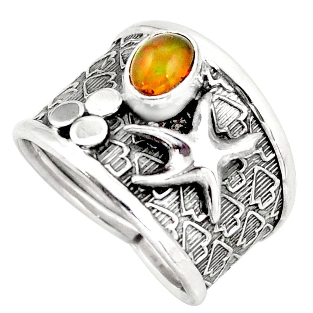 0.99cts natural ethiopian opal silver star fish solitaire ring size 8 d45890