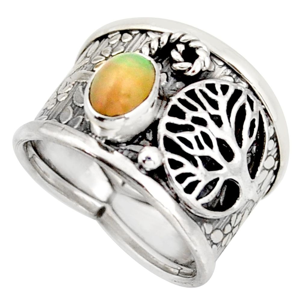 1.64cts natural ethiopian opal silver tree of life solitaire ring size 7 d45914