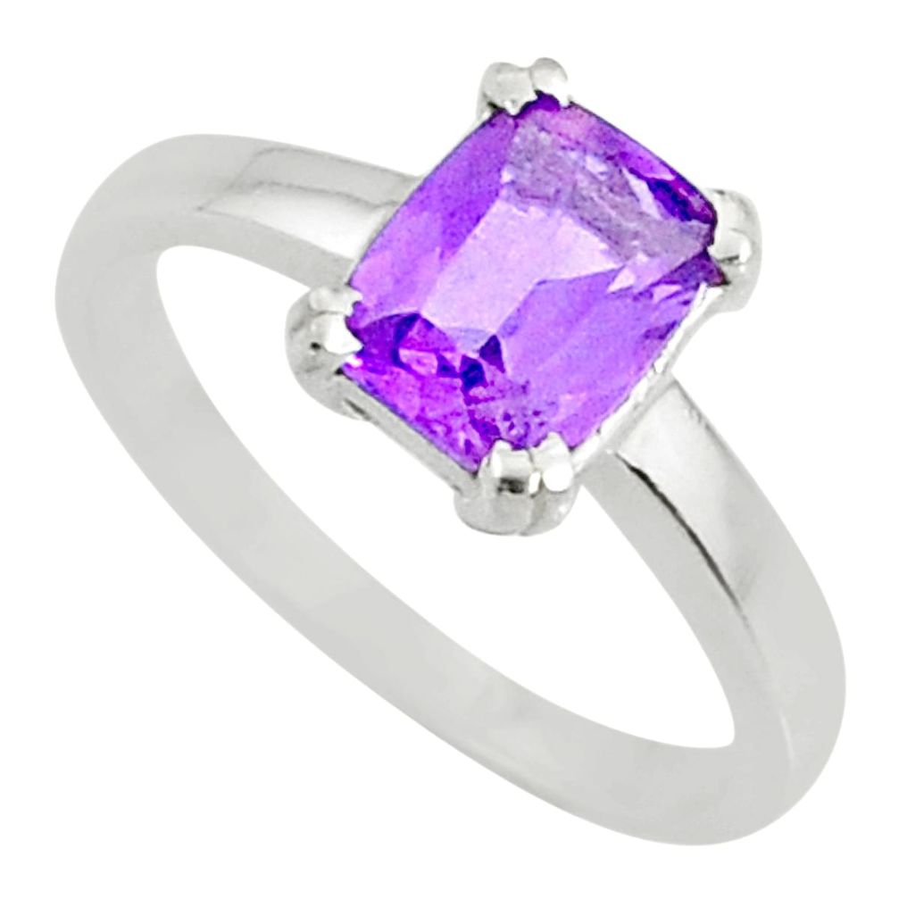 2.00cts natural faceted amethyst 925 silver solitaire ring jewelry size 7 r71123
