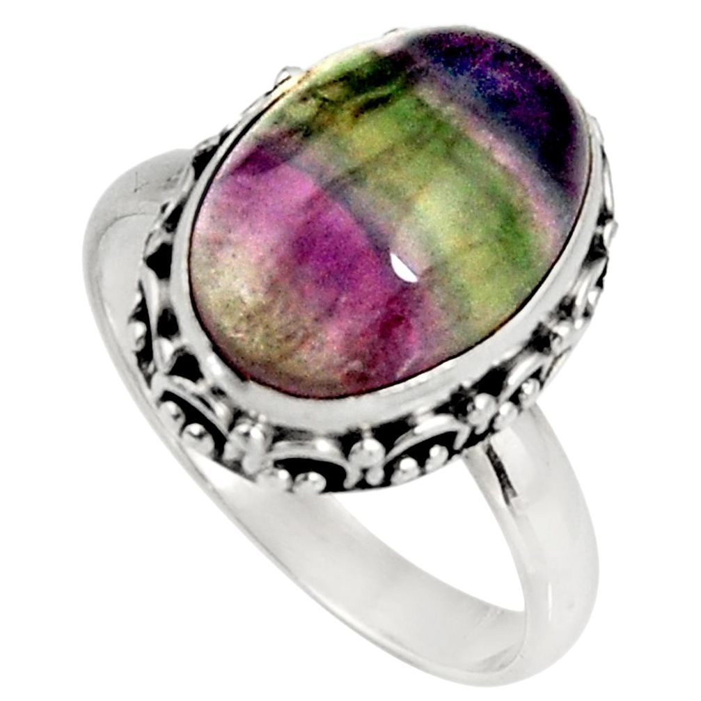 6.04cts natural fluorite 925 sterling silver solitaire ring size 8 d39033