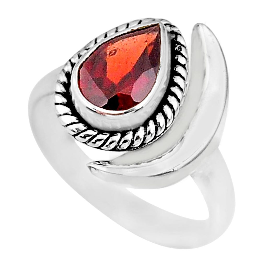 2.28cts natural garnet 925 sterling silver adjustable moon ring size 6.5 r89631