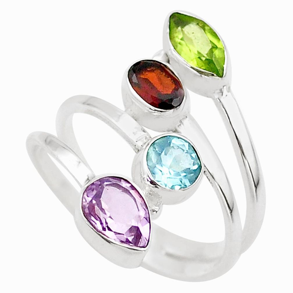 garnet amethyst peridot topaz 925 silver ring size 7 t64129