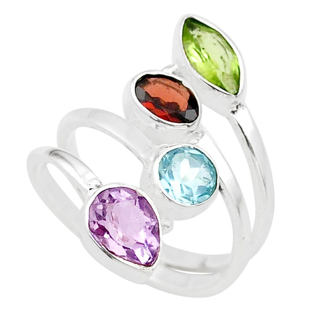 garnet amethyst peridot topaz 925 silver ring size 8 t64132