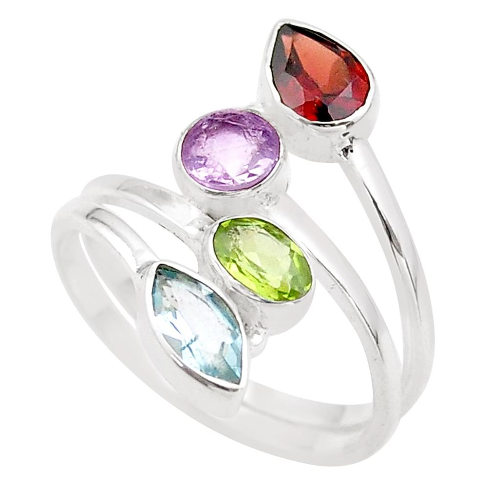 5.36cts natural garnet amethyst peridot topaz 925 silver ring size 9 t64127