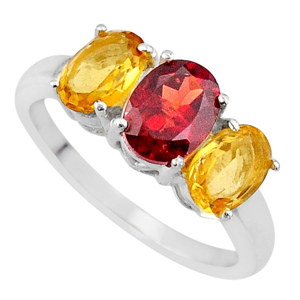 4.89cts natural garnet citrine 925 sterling silver 3 stone ring size 9 r71300