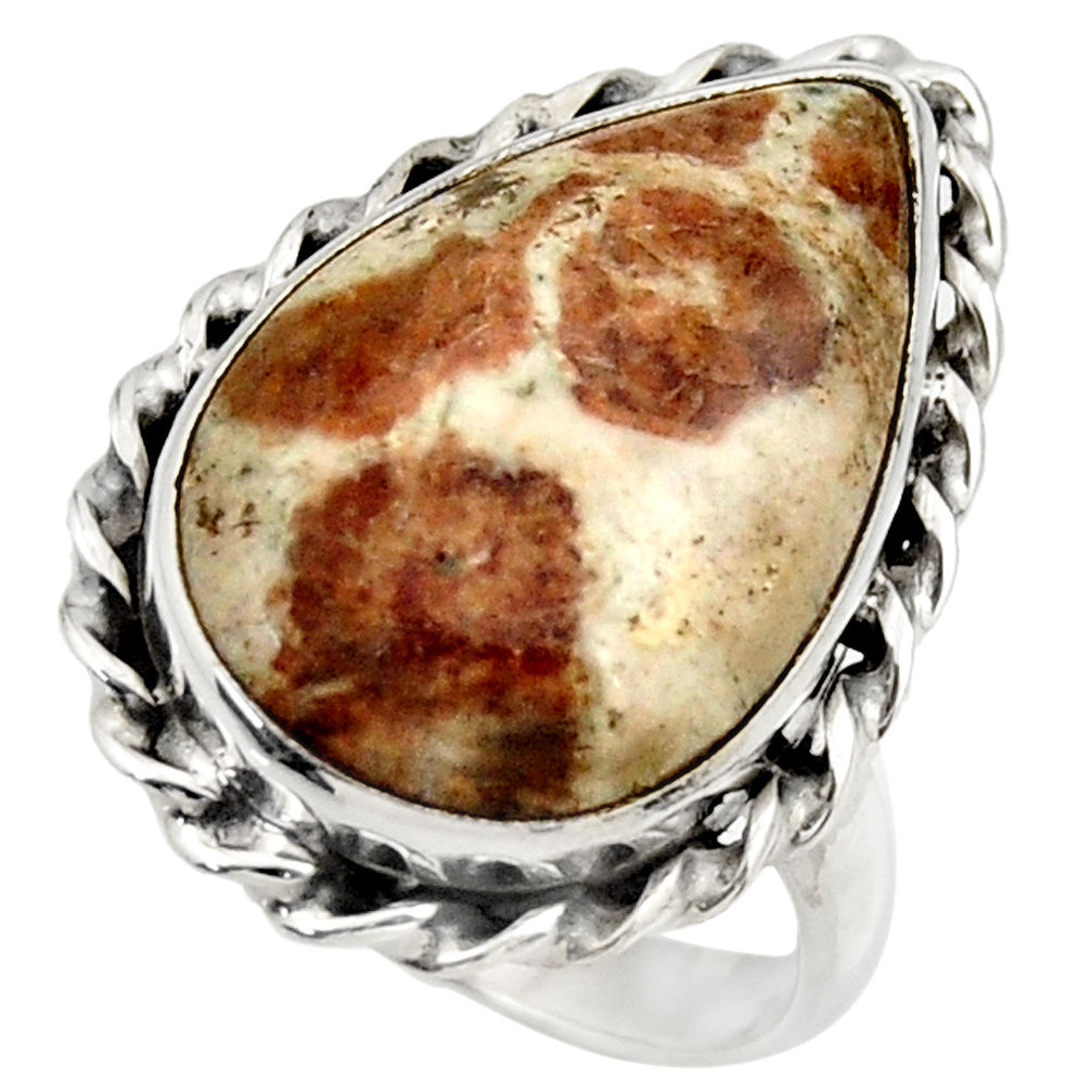 Natural garnet in limestone spessartine silver solitaire ring size 8.5 r28588