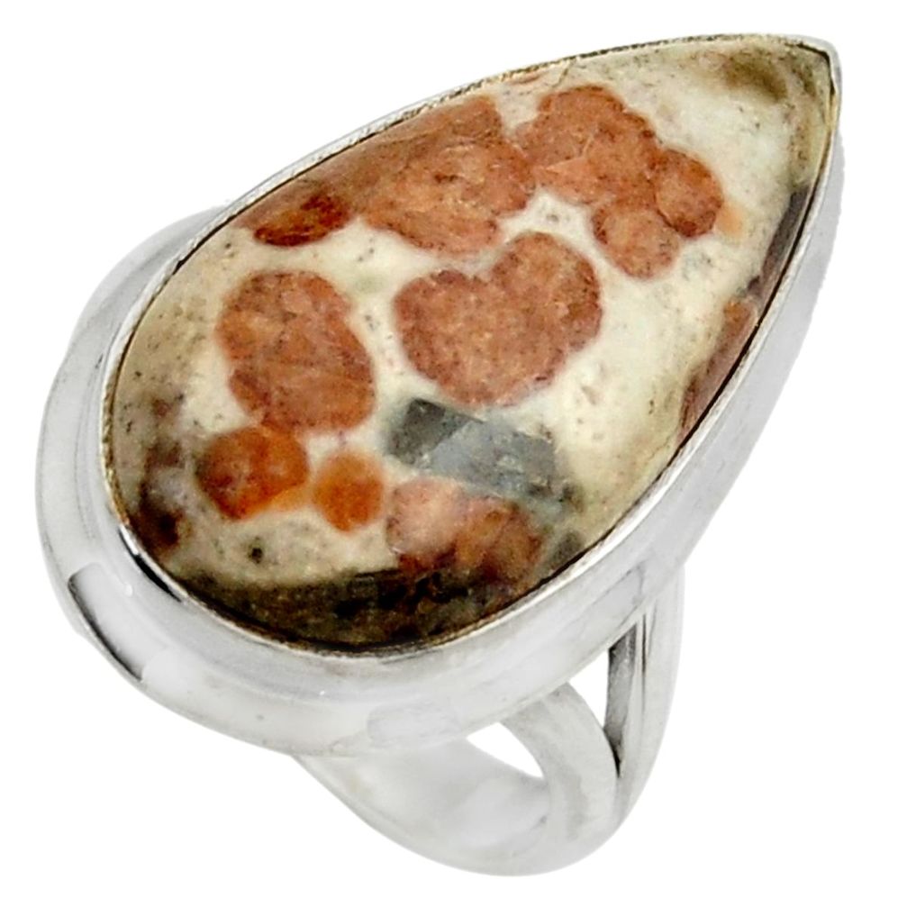 Natural garnet in limestone spessartine silver solitaire ring size 7.5 r28589