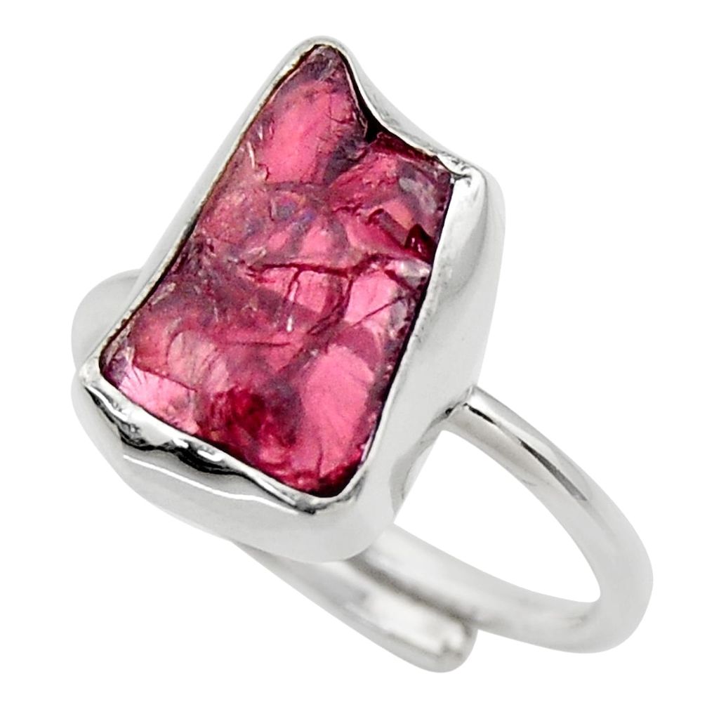 7.04cts natural garnet rough 925 silver adjustable solitaire ring size 8 r29665