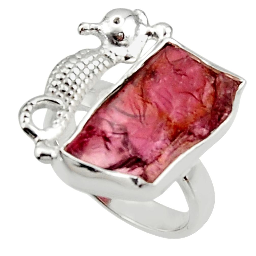 9.38cts natural garnet rough 925 silver seahorse solitaire ring size 6.5 r29983