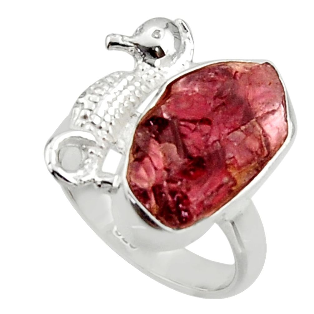 7.91cts natural garnet rough 925 silver seahorse solitaire ring size 6.5 r29986