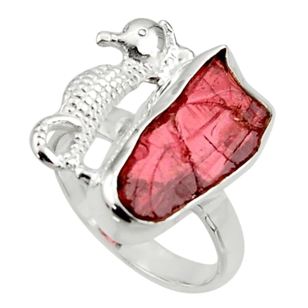 7.89cts natural garnet rough 925 silver seahorse solitaire ring size 7 r29993
