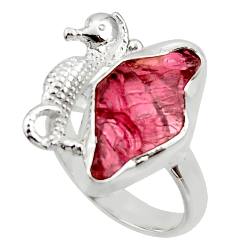 7.62cts natural garnet rough 925 silver seahorse solitaire ring size 7 r29999