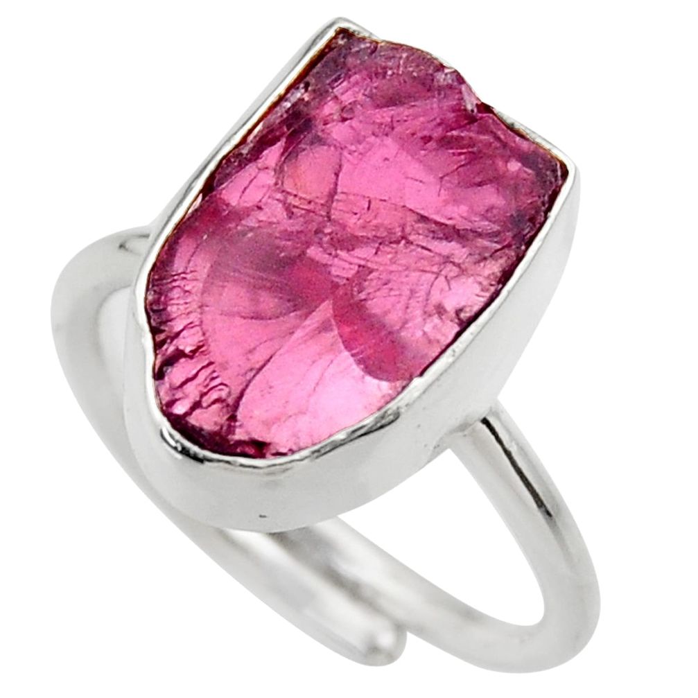 7.82cts natural garnet rough silver adjustable solitaire ring size 6.5 r29676