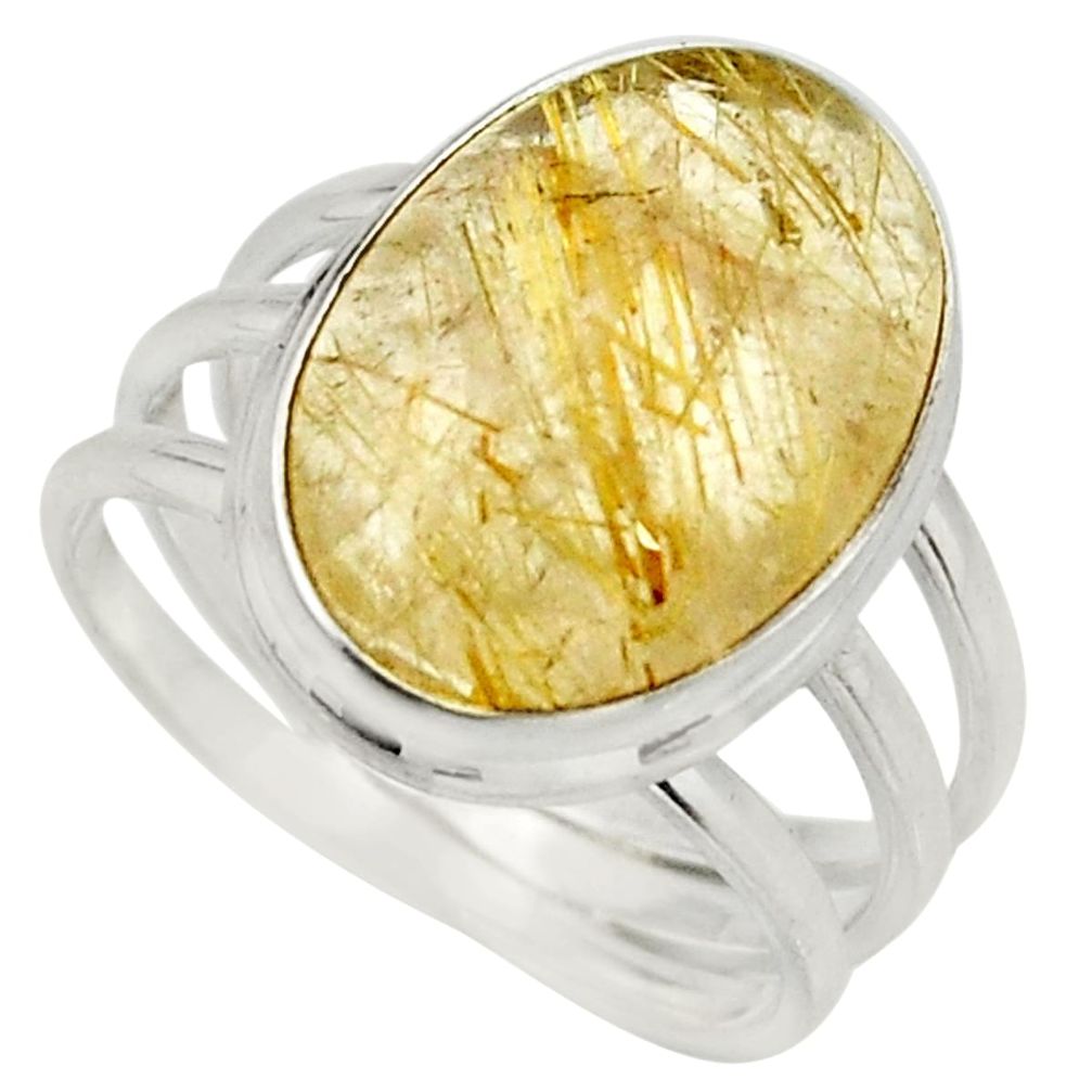 13.84cts natural golden rutile 925 silver solitaire ring jewelry size 9.5 r26492