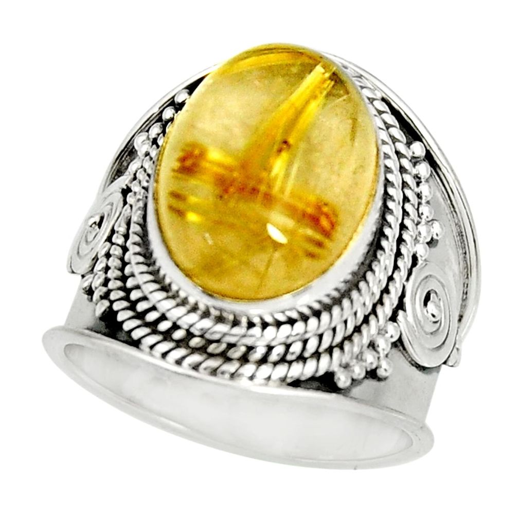 6.67cts natural golden rutile 925 silver solitaire ring jewelry size 6.5 r27551