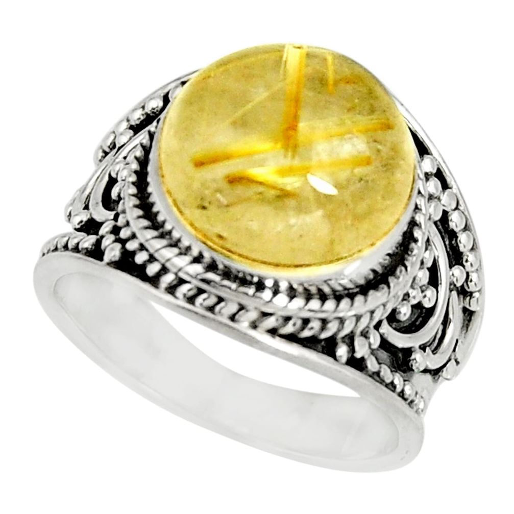 5.93cts natural golden rutile 925 silver solitaire ring jewelry size 6 r27554