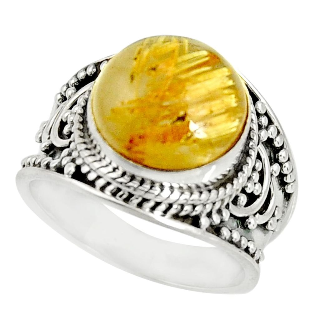 5.91cts natural golden rutile 925 silver solitaire ring jewelry size 7 r27550