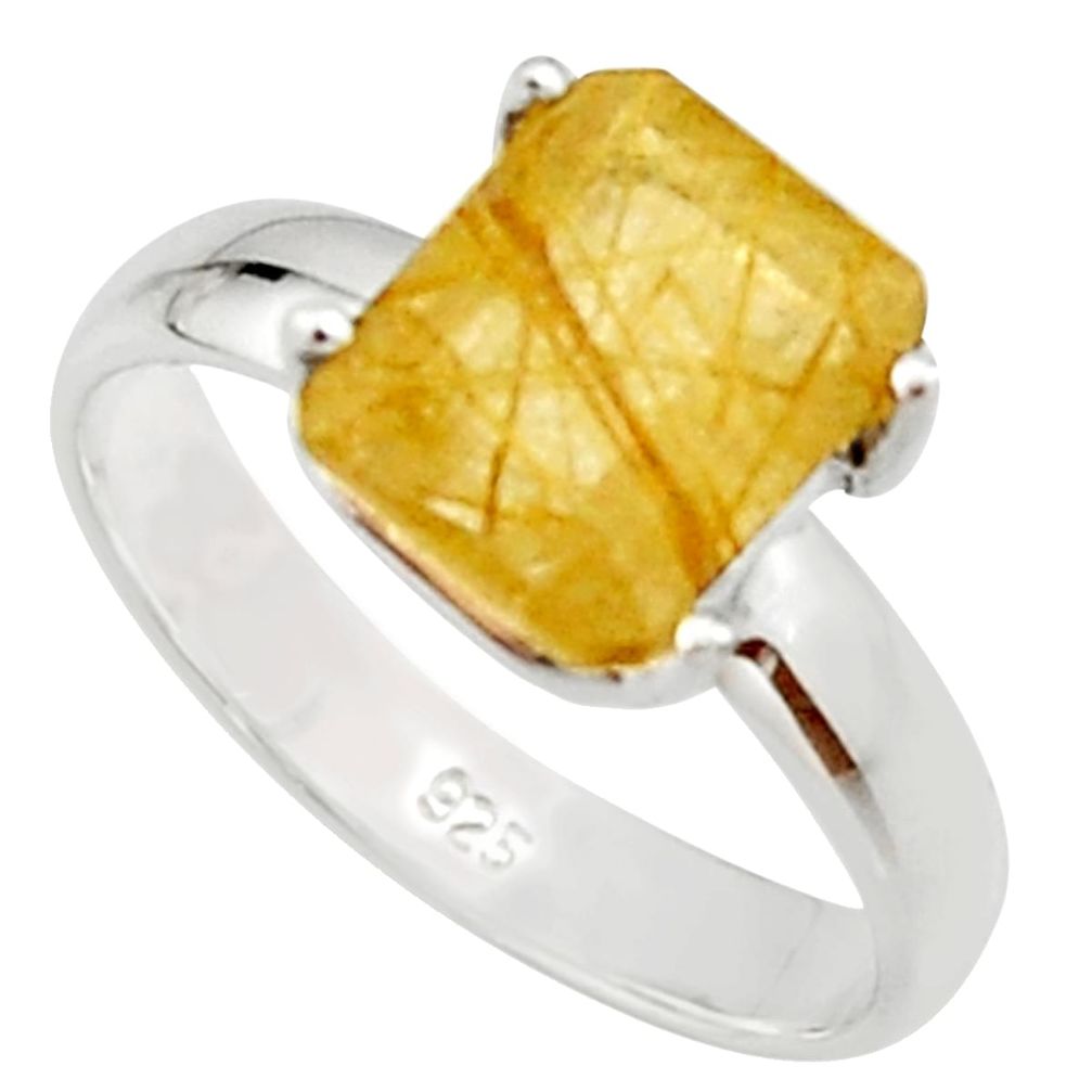 4.23cts natural golden rutile 925 silver solitaire ring jewelry size 8 r22768