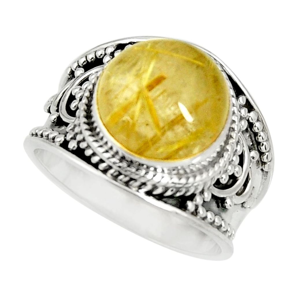 5.95cts natural golden rutile 925 silver solitaire ring jewelry size 8 r27555