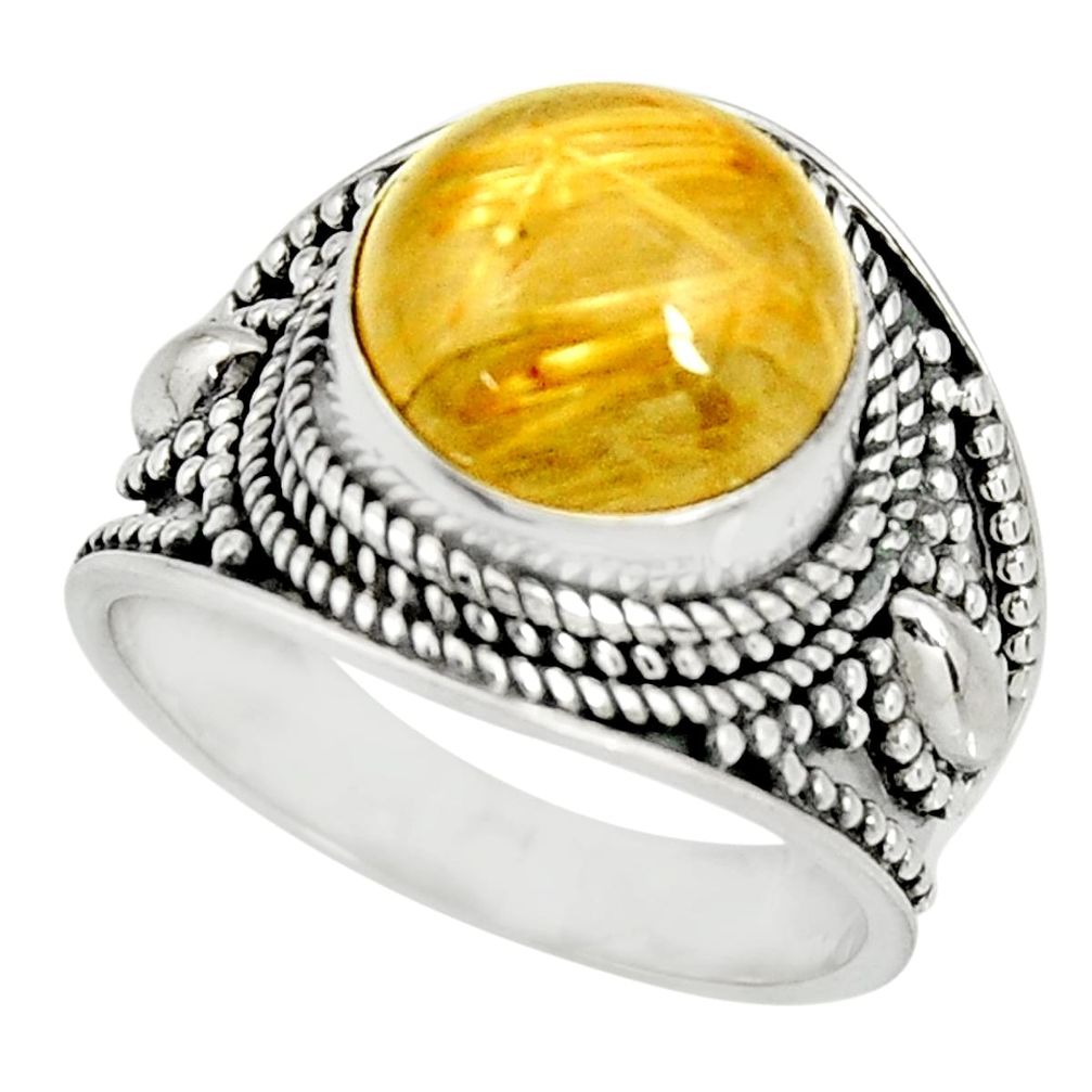 6.17cts natural golden rutile 925 sterling silver solitaire ring size 8 r27558