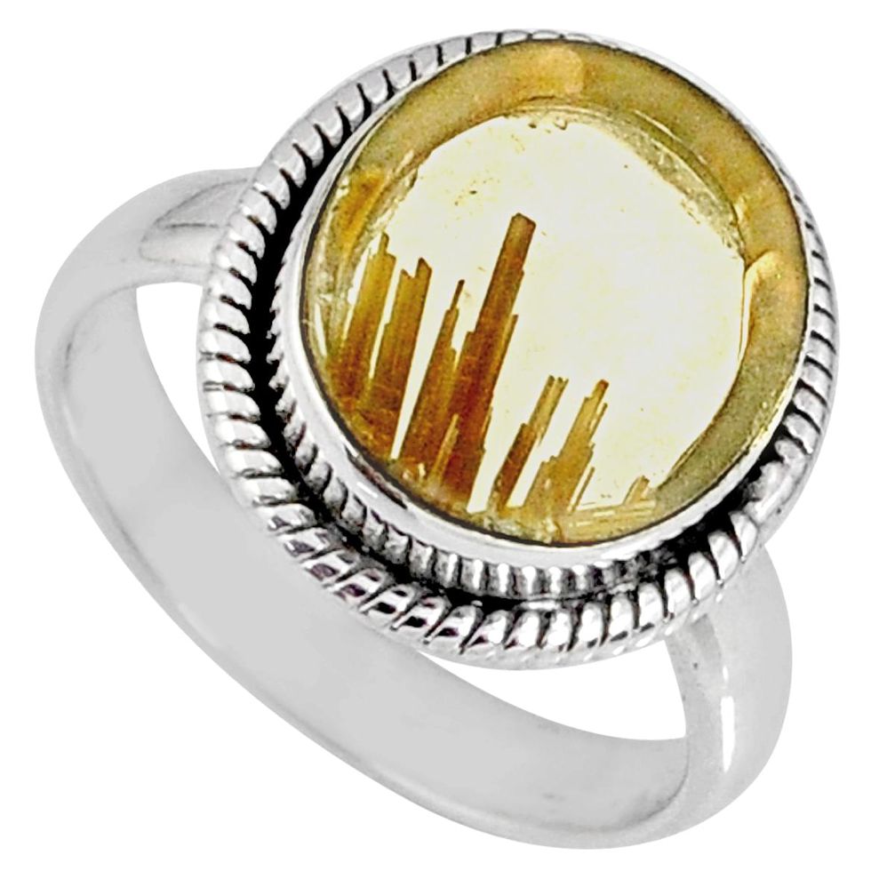 7.82cts natural golden star rutilated quartz 925 silver ring size 7.5 r60291