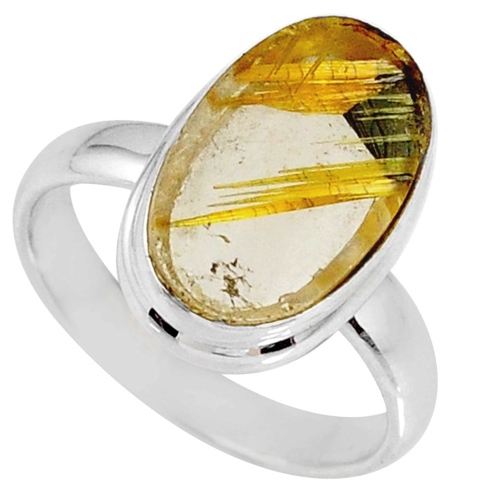 7.04cts natural golden star rutilated quartz 925 silver ring size 7.5 r60293