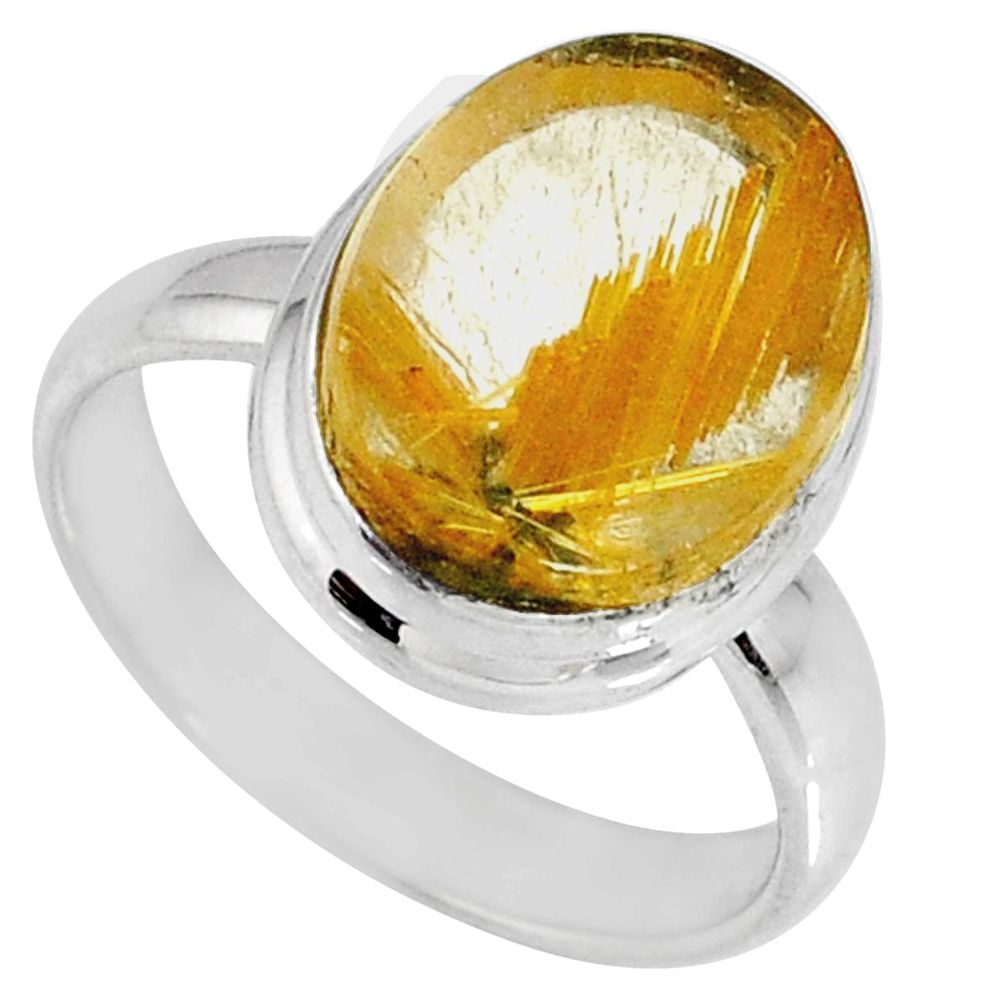 6.82cts natural golden star rutilated quartz 925 silver ring size 7.5 r60295