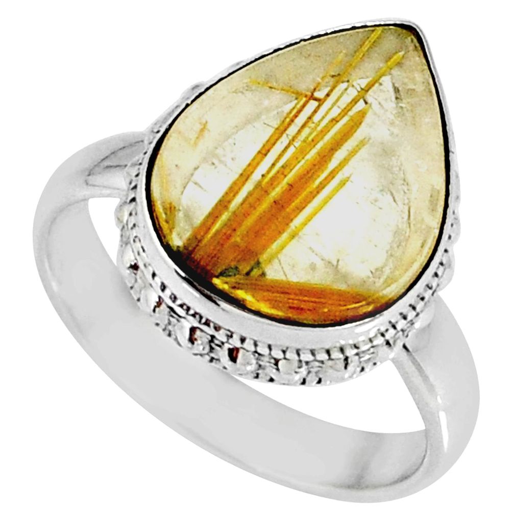 7.88cts natural golden star rutilated quartz 925 silver ring size 7.5 r60330