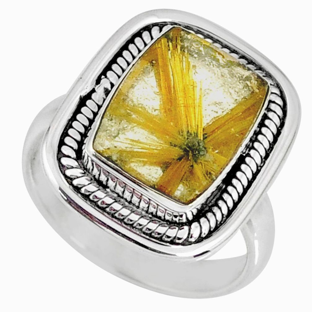 5.95cts natural golden star rutilated quartz 925 silver ring size 7.5 r60382