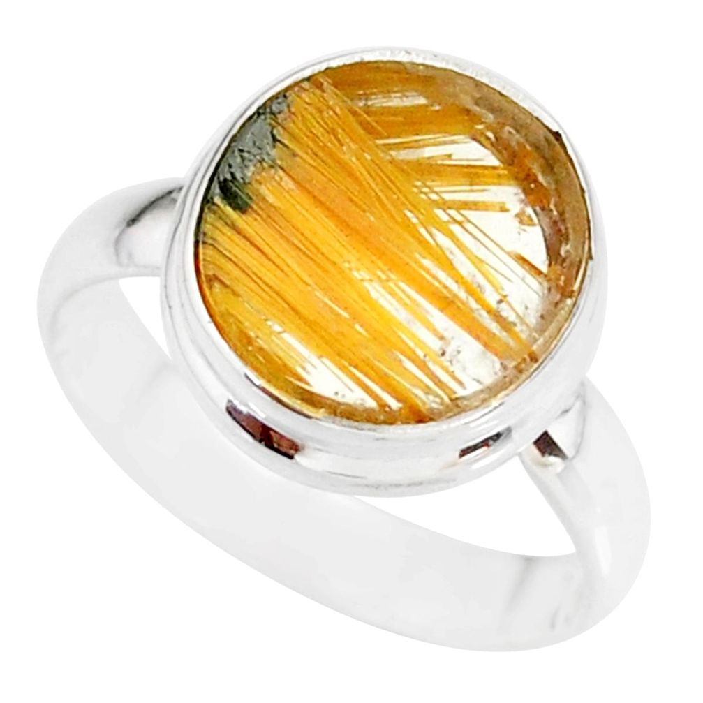 5.87cts natural golden star rutilated quartz 925 silver ring size 8.5 r86526