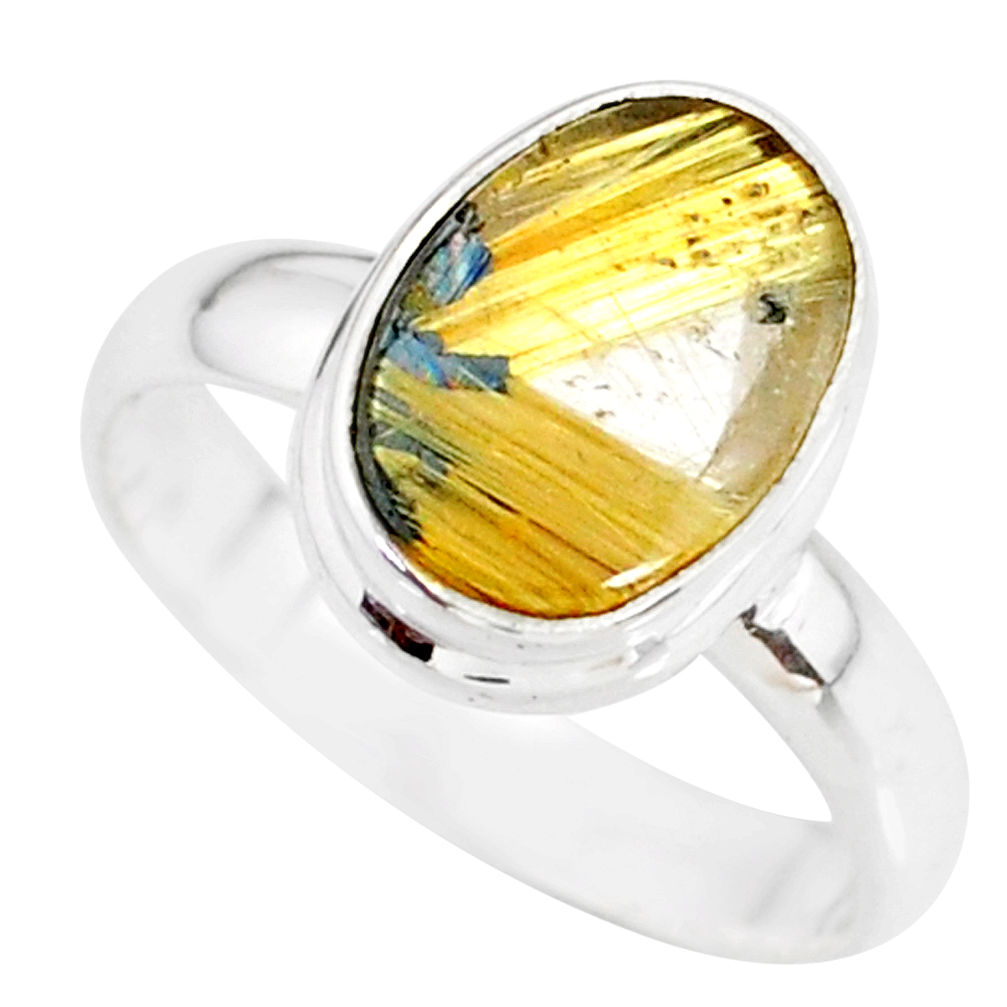 Clearance Sale- 4.69cts natural golden star rutilated quartz 925 silver ring size 8.5 r86528