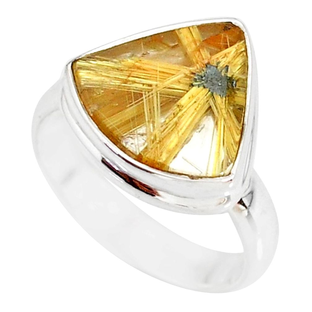 7.91cts natural golden star rutilated quartz 925 silver ring size 7.5 r86533