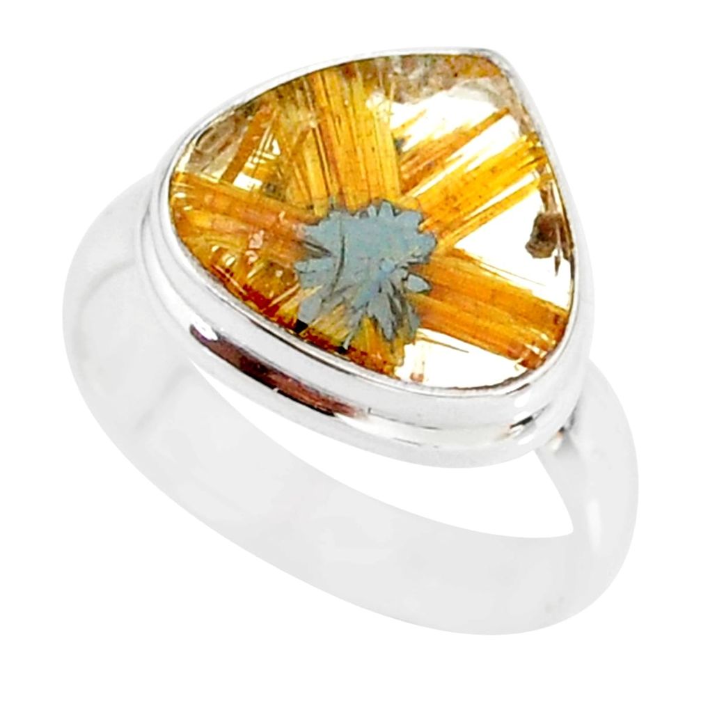 7.33cts natural golden star rutilated quartz 925 silver ring size 7.5 r86537