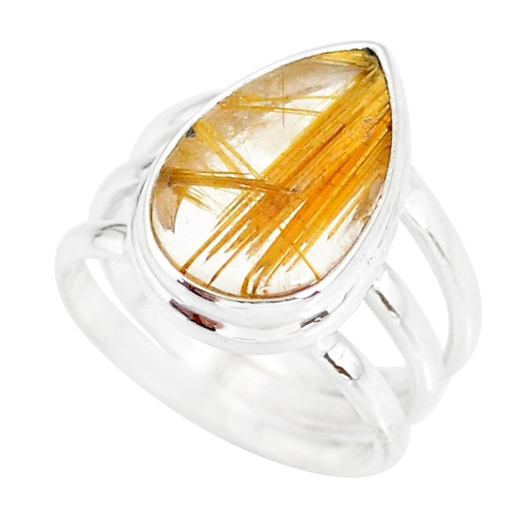 7.83cts natural golden star rutilated quartz 925 silver ring size 6.5 r86543